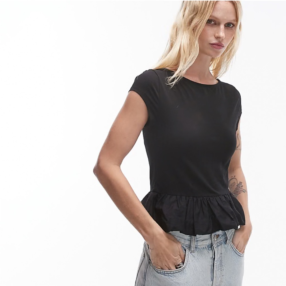 Topshop slash neck peplum bubble top in black